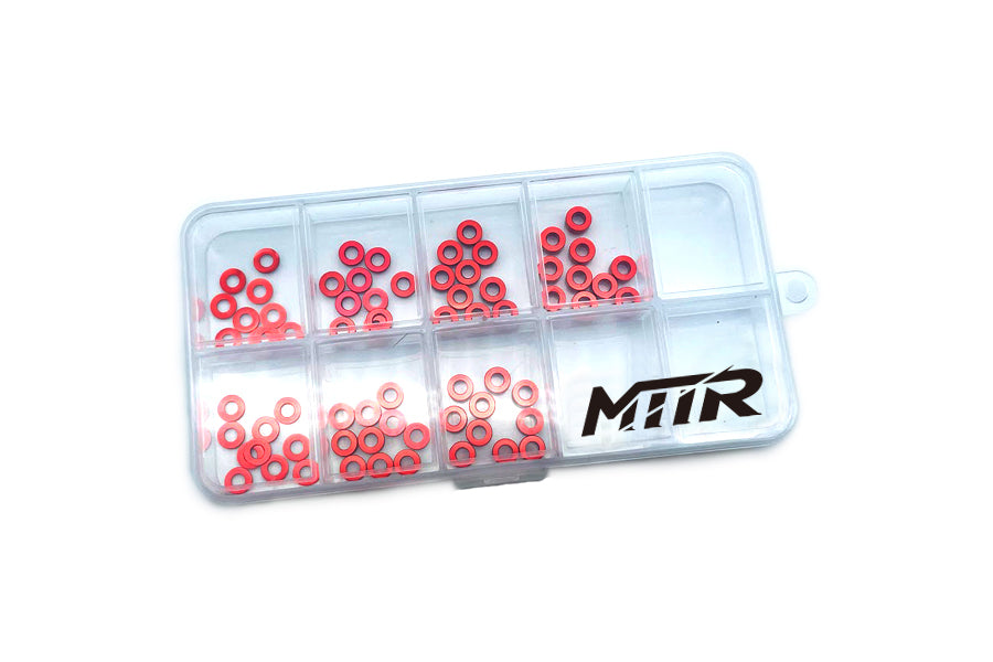 Aluminum M3 Shim Set0.25, 0.5,1.0,1.5,2.0,2.5,3.0mm Each 10pcs.red with FREE box